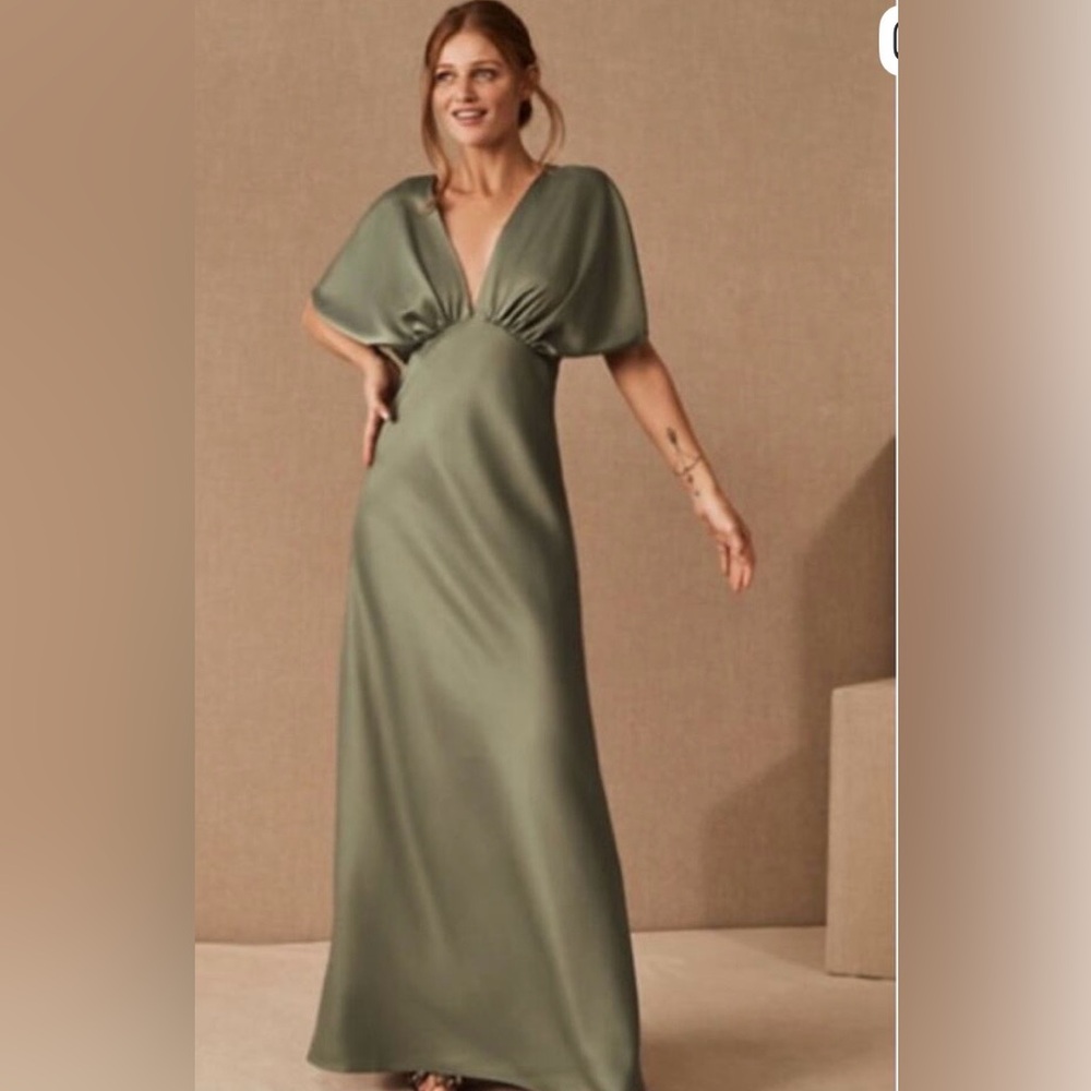 NWT BHLDN Anthropologie Leila Satin Charmeuse Maxi Dress in Moss